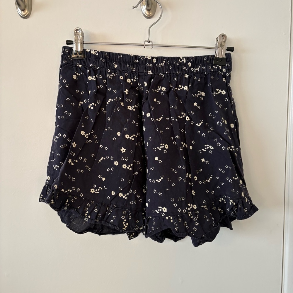 Cleobella Navy Blue Floral Ruffle Hem Shorts